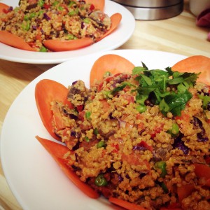 Colorful Quinoa dish marinated in chipotle sauce, organic veggies, organic herbs and Italian veggie ground. *vegan and gluten free*